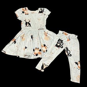 Dot Dot Smile Twirl Dress and Matching Leggings Light Blue Black Cat Vampire 2T